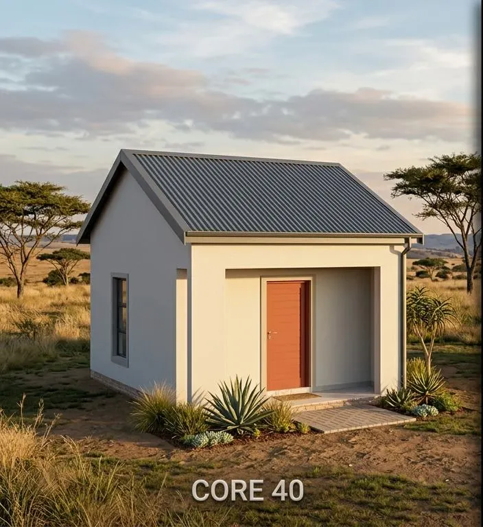 Concept render of a finished Core 40 home at golden hour