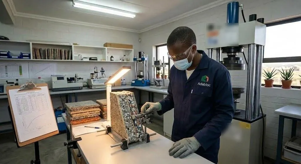 Concept render of a technician testing a recycled-material sample