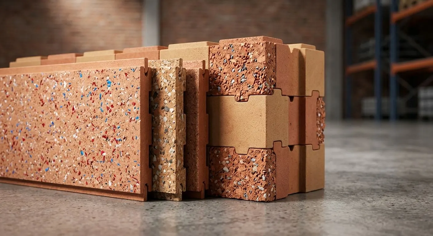 Concept render of interlocking recycled-content blocks and pavers